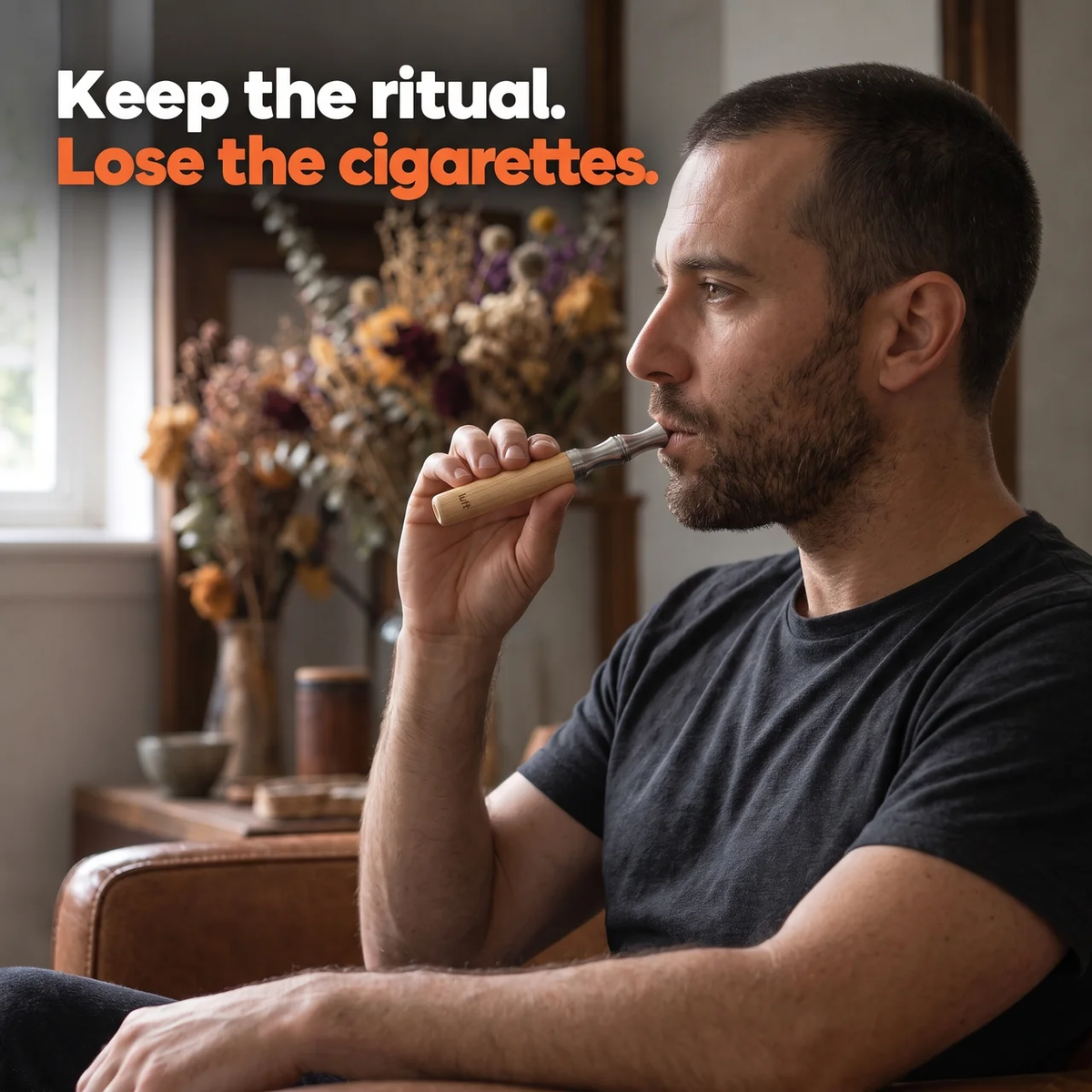 Keep the ritual. Lose the cigarettes. Man using the Luft device at home
