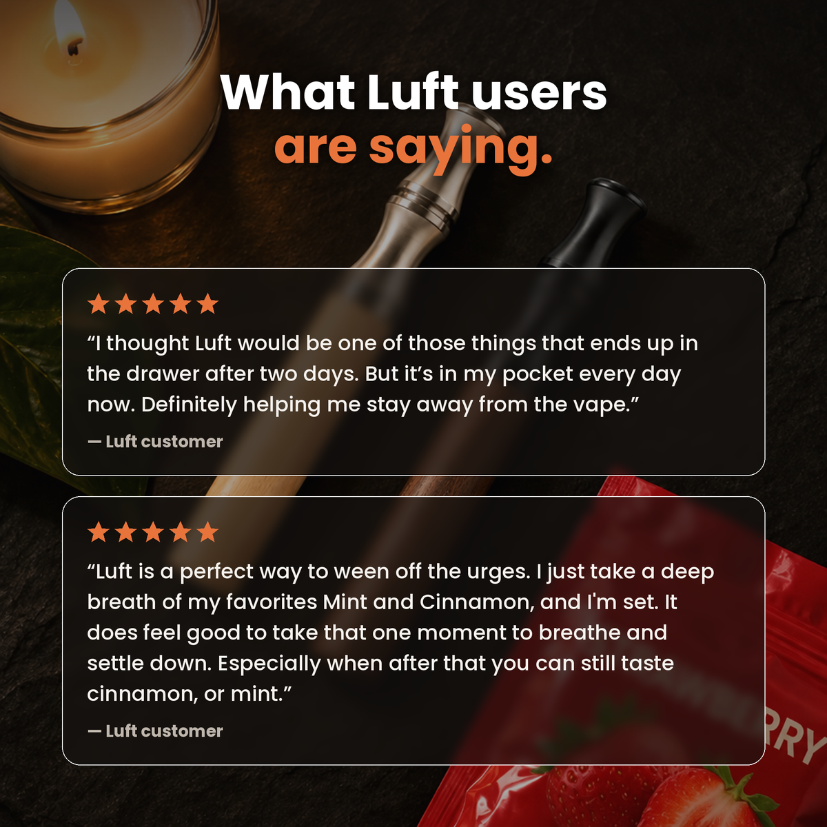 Two 5-star reviews from Luft customers